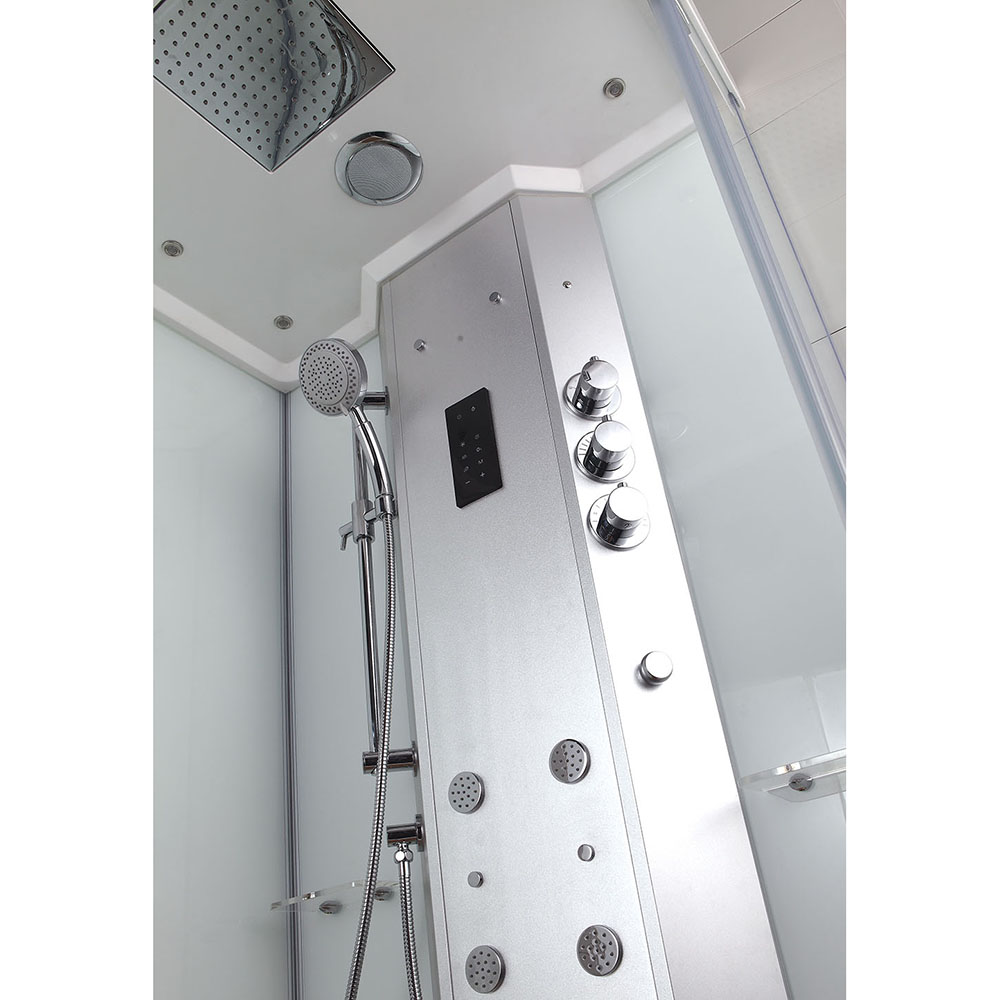 M-SPA - Ľavý biely sprchový box s hydromasážou a parnou saunou 120 x 90 x 217 cm