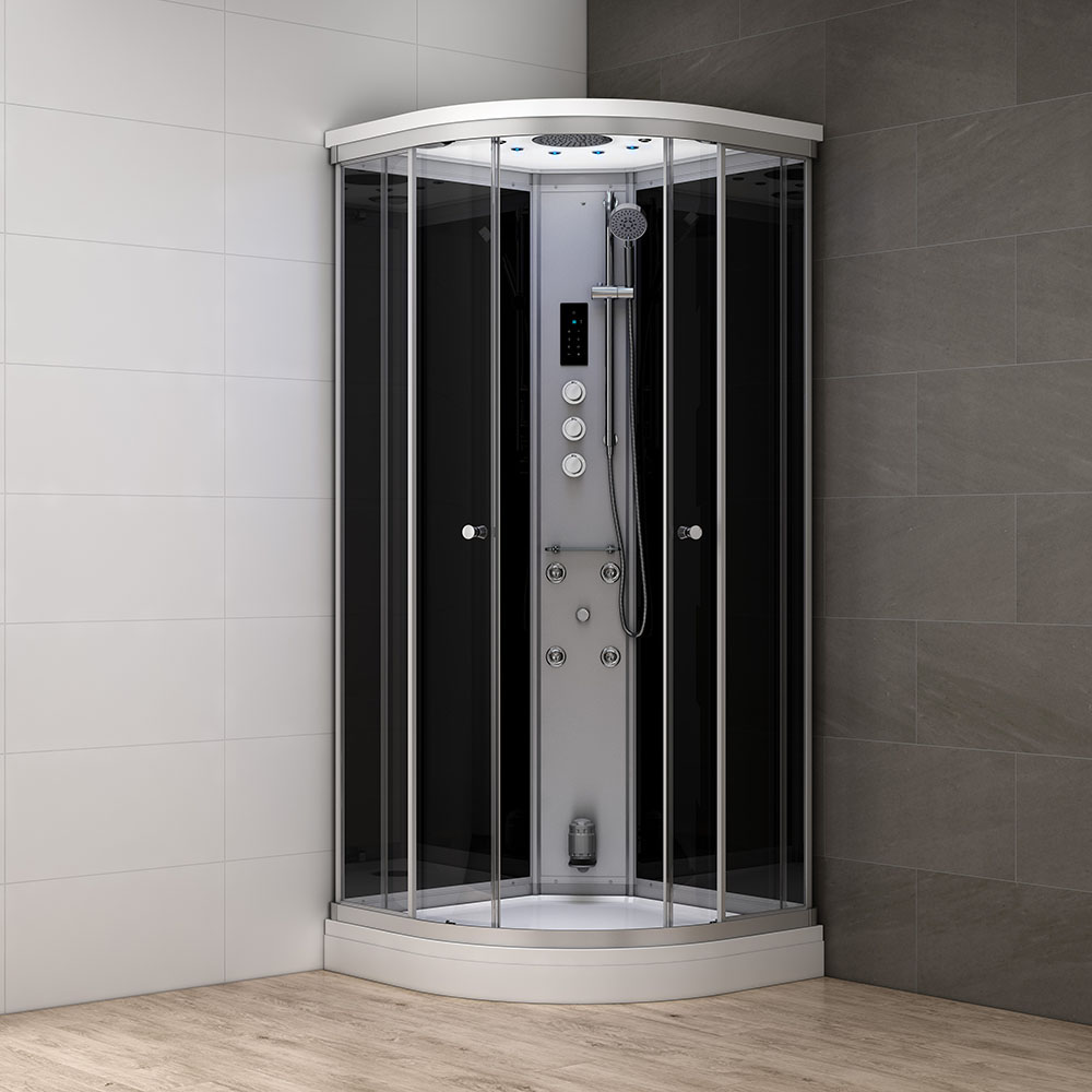 M-SPA - Čierny hydromasážny sprchový box a parná sauna 90 x 90 x 217 cm