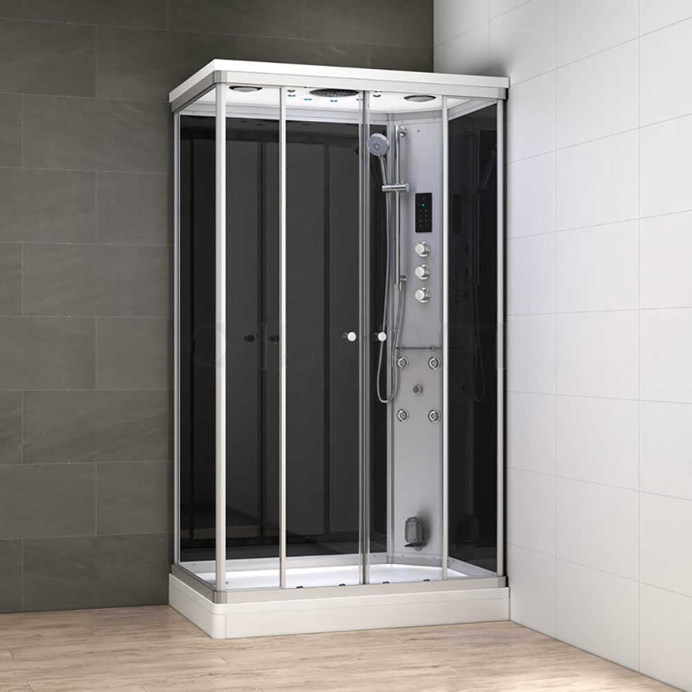 M-SPA - Čierny hydromasážny sprchovací box s parnou saunou 120 x 80 x 217 cm