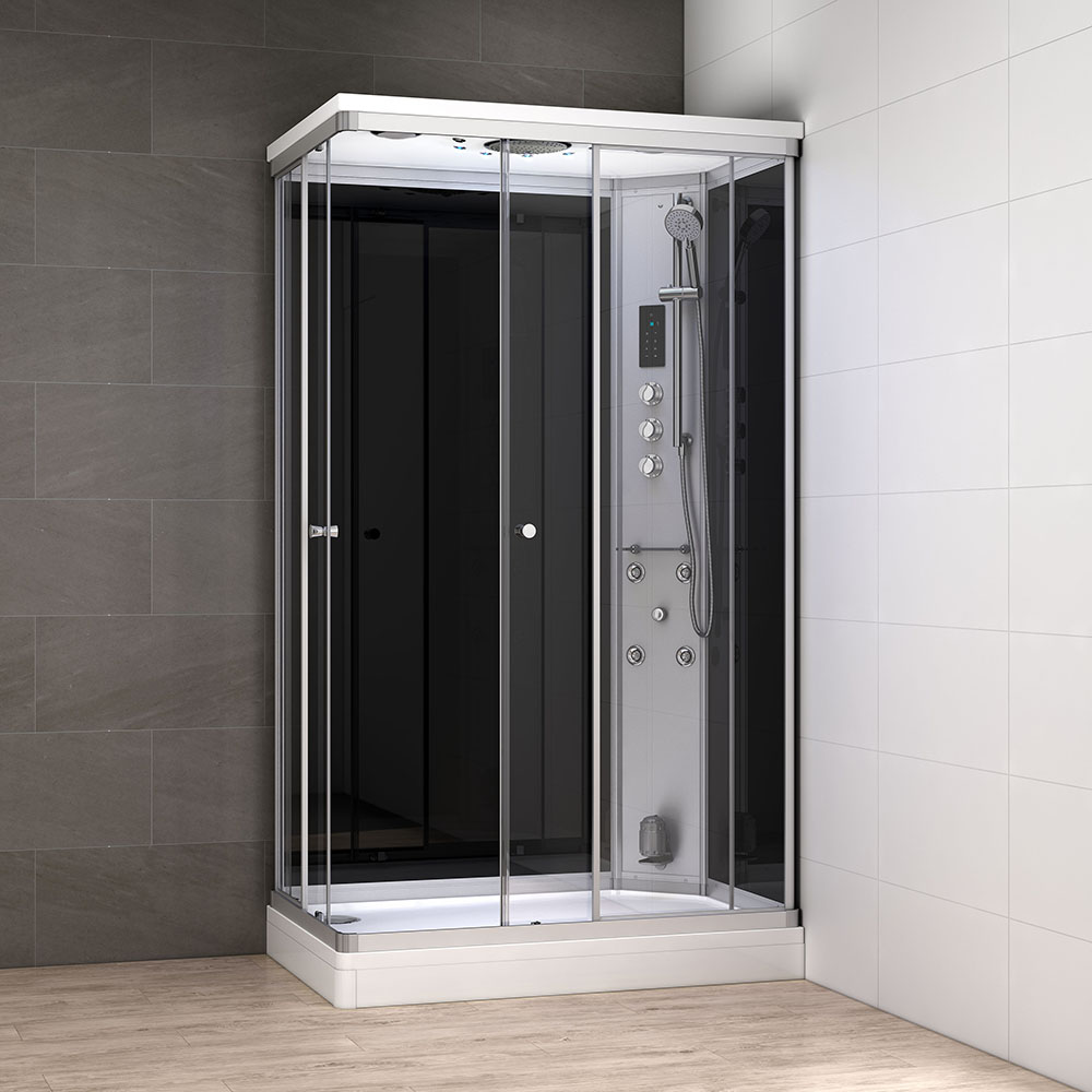 M-SPA - Čierny hydromasážny sprchovací box s parnou saunou 120 x 80 x 217 cm