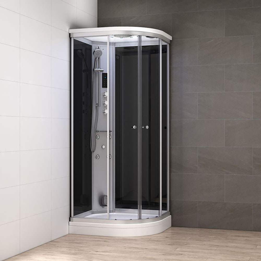 M-SPA - Čierny hydromasážny a parný saunový sprchovací box 120 x 90 x 217 cm