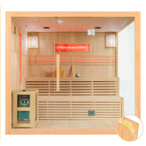 MO-EA4S-220 Sauna sucha z piecem HARVIA 8 kW  i kamieniem solnym i izolacją ścian 220X200X200CM