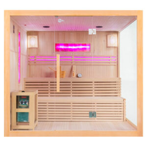 MO-EA4S XXL Sauna sucha z piecem HARVIA 8 kW  i kamieniem solnym i izolacją ścian 220X200X200CM