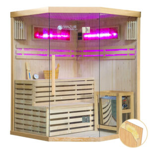 MO-EA3CS Sauna sucha z piecem HARVIA 6 kW, kamieniem solnym i izolacją ścian 150X150X200CM