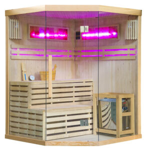 MO-EA3CS Sauna sucha z piecem HARVIA 6 kW, kamieniem solnym i izolacją ścian 150X150X200CM
