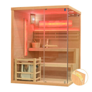MO-EP3 LEWA Sauna sucha z piecem HARVIA 6 kW, kamieniem solnym i izolacją ścian 150X140X190CM