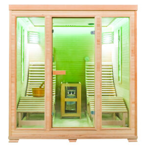 MO-EL5S-L Sauna sucha z piecem HARVIA 8 kW, leżankami, kamieniem solnym i izolacją 180X180X190CM