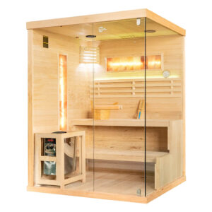 MO-EP2 XL LEWA Sauna sucha z piecem HARVIA 4,5 kW, kamieniem solnym i izolacją ścian 150X120X200CM
