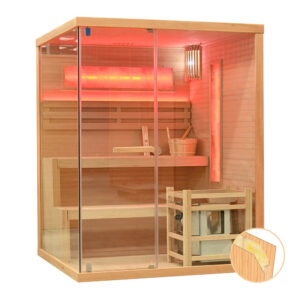 MO-EP3 PRAWA Sauna sucha z piecem HARVIA 6 kW, kamieniem solnym i izolacją ścian 150X140X190CM