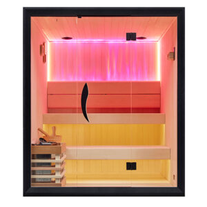 MO-EA4 LUX Sauna sucha z piecem HARVIA 8 kW, kamieniem solnym i izolacją ścian 180X180X200CM