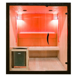 MO-EA4S LUX Sauna sucha z piecem HARVIA 8 kW, kamieniem solnym i izolacją ścian 180X180X200CM