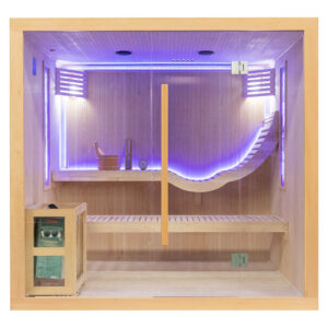 MO-EA5S-L Sauna sucha z piecem HARVIA 8 kW kamieniem solnym i izolacją ścian 210X160X200CM